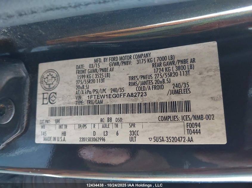 1FTEW1EG0FFA82723 2015 FORD F-150 photo no. 9