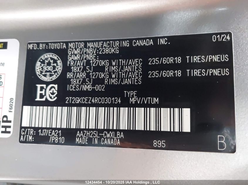 2024 Lexus Nx 350H 350H VIN: 2T2GKCEZ4RC030134 Lot: 12434454