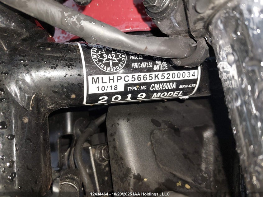 MLHPC5665K5200034 2019 HONDA CM photo no. 10