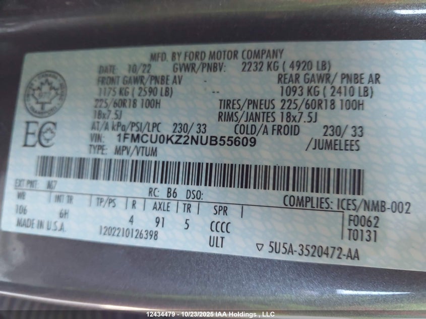 1FMCU0KZ2NUB55609 2022 FORD  photo no. 19