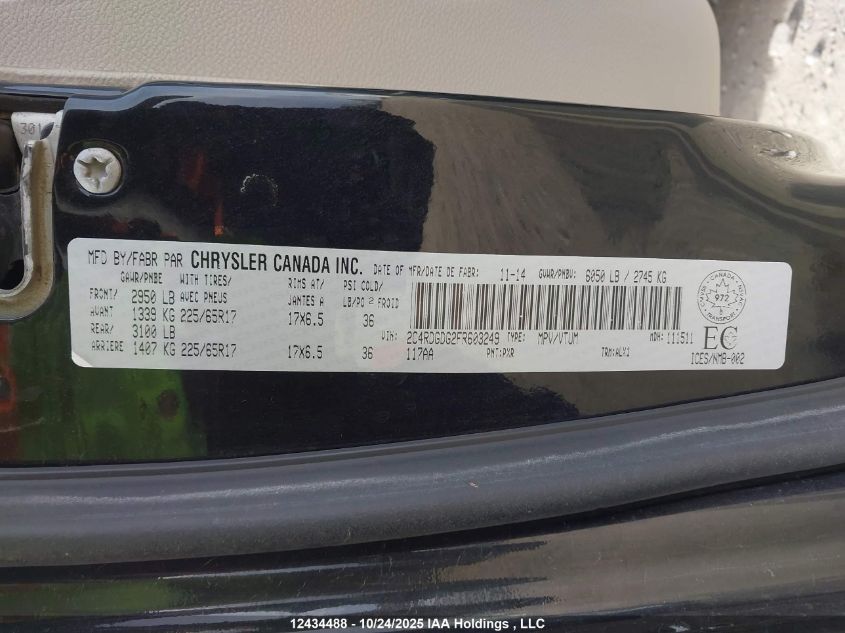 2015 Dodge Grand Caravan Crew VIN: 2C4RDGDG2FR603249 Lot: 12434488