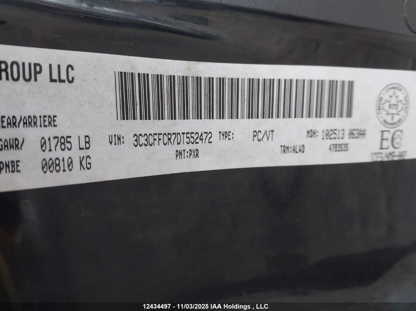 2013 Fiat 500 Lounge VIN: 3C3CFFCR7DT552472 Lot: 12434497