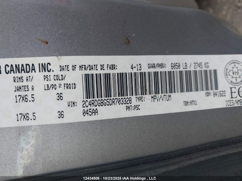 2013 Dodge Grand Caravan Se VIN: 2C4RDGBG5DR703328 Lot: 12434508