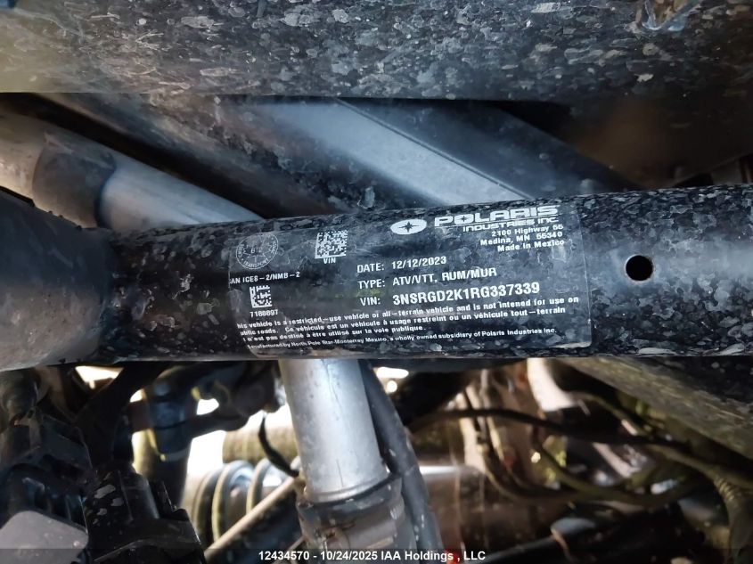 2024 Polaris Rzr Pro R Ultimate VIN: 3NSRGD2K1RG337339 Lot: 12434570