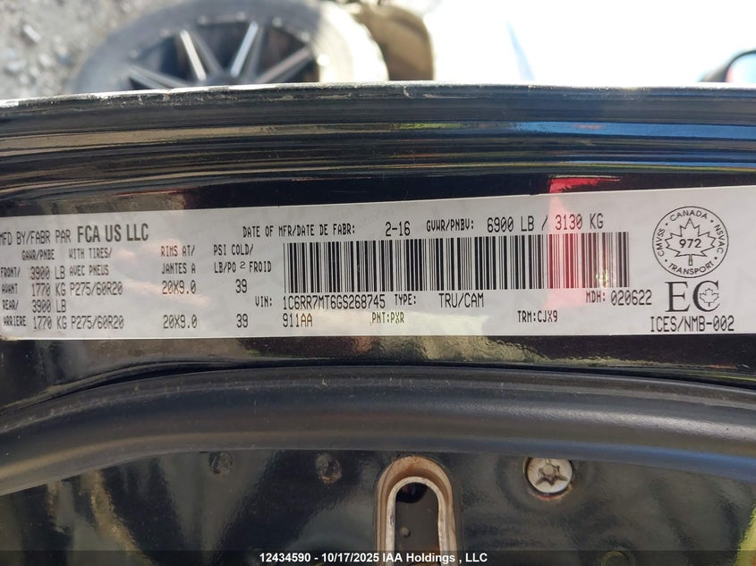 2016 Ram 1500 Sport VIN: 1C6RR7MT6GS268745 Lot: 12434590