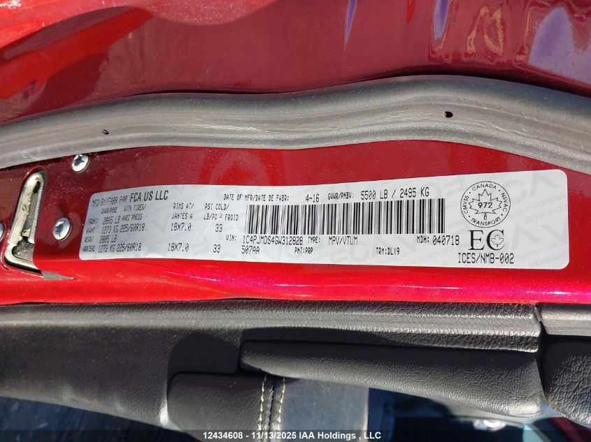 2016 Jeep Cherokee Limited VIN: 1C4PJMDS4GW312828 Lot: 12434608