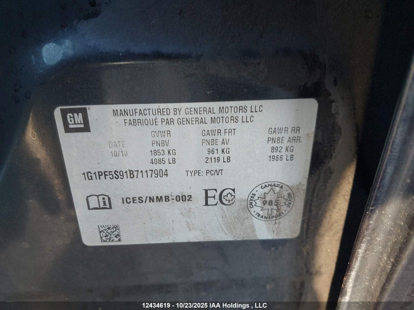 1G1PF5S91B7117904 2011 CHEVROLET CRUZE photo no. 9