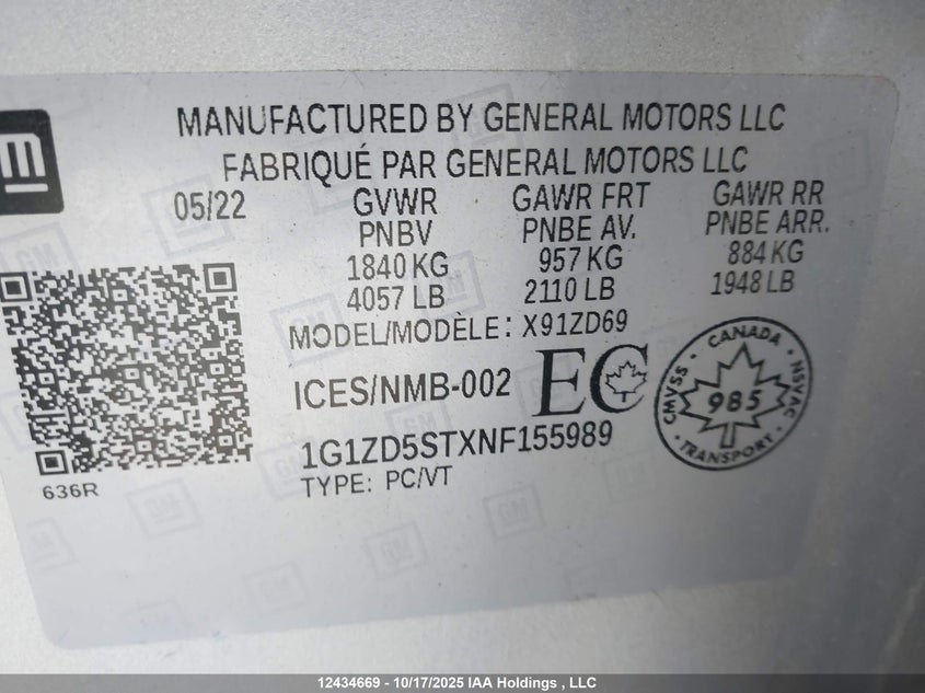 1G1ZD5STXNF155989 2022 CHEVROLET MALIBU photo no. 18