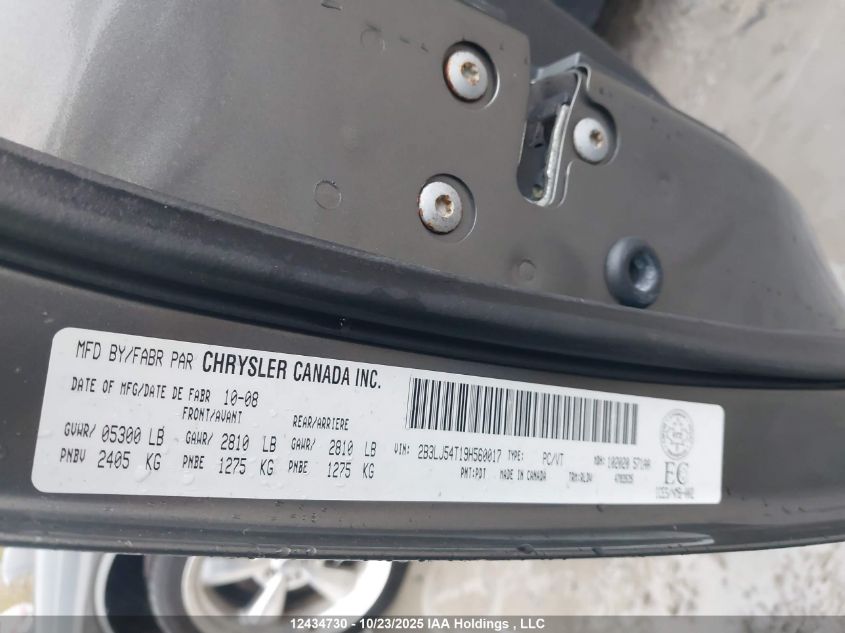 2009 Dodge Challenger R/T VIN: 2B3LJ54T19H560017 Lot: 12434730