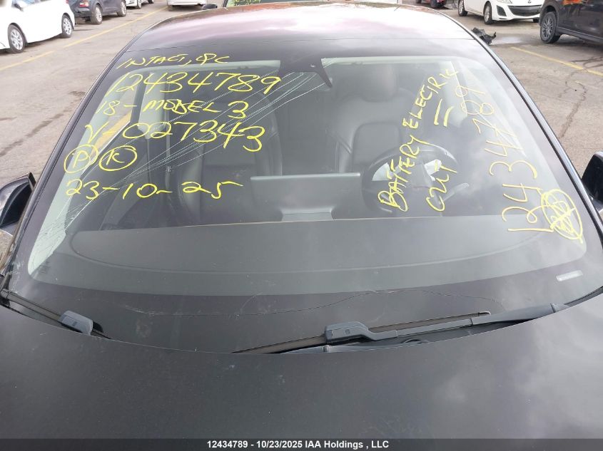 2018 Tesla Model 3 Long Range/Mid Range VIN: 5YJ3E1EA8JF027343 Lot: 12434789