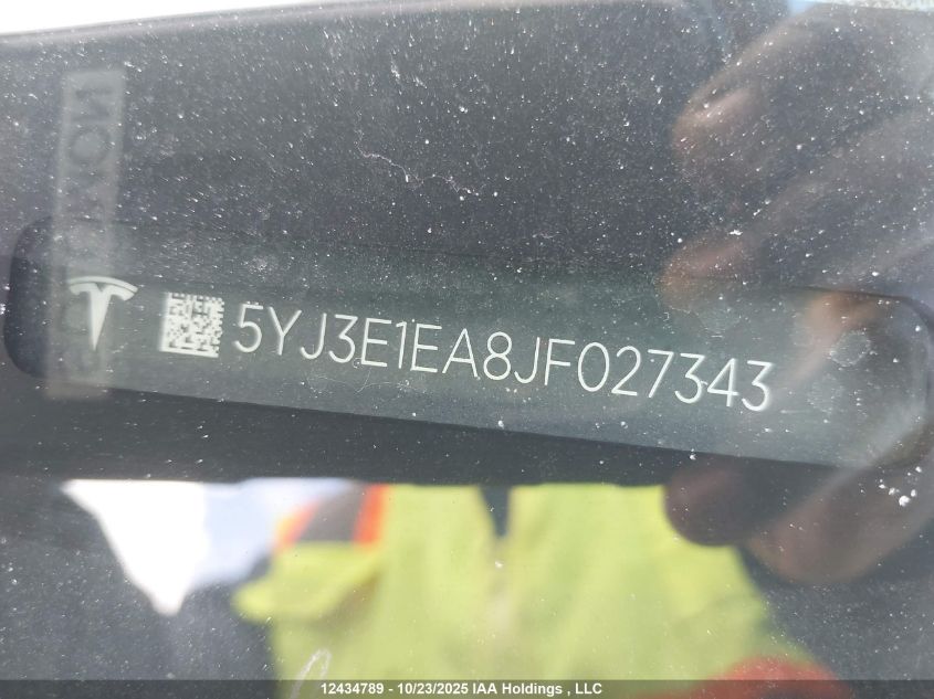 2018 Tesla Model 3 Long Range/Mid Range VIN: 5YJ3E1EA8JF027343 Lot: 12434789