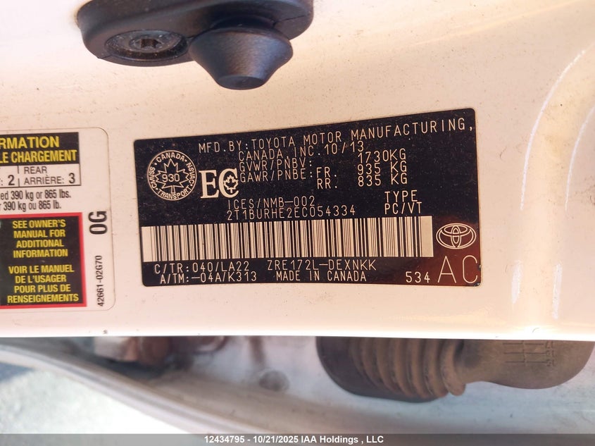 2T1BURHE2EC054334 2014 TOYOTA COROLLA photo no. 9