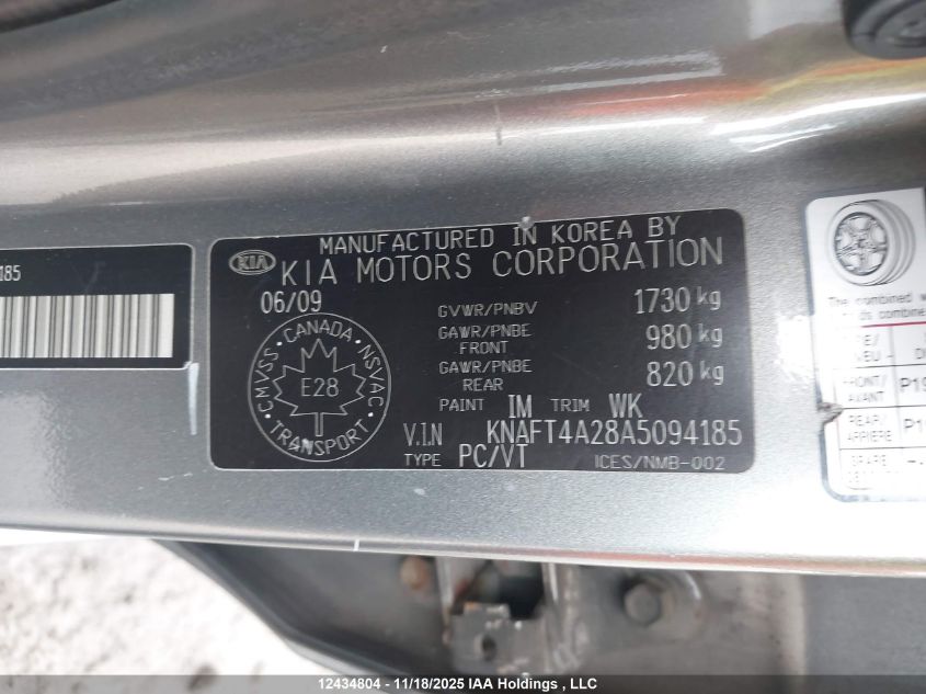 2010 Kia Forte 2.0L Lx VIN: KNAFT4A28A5094185 Lot: 12434804