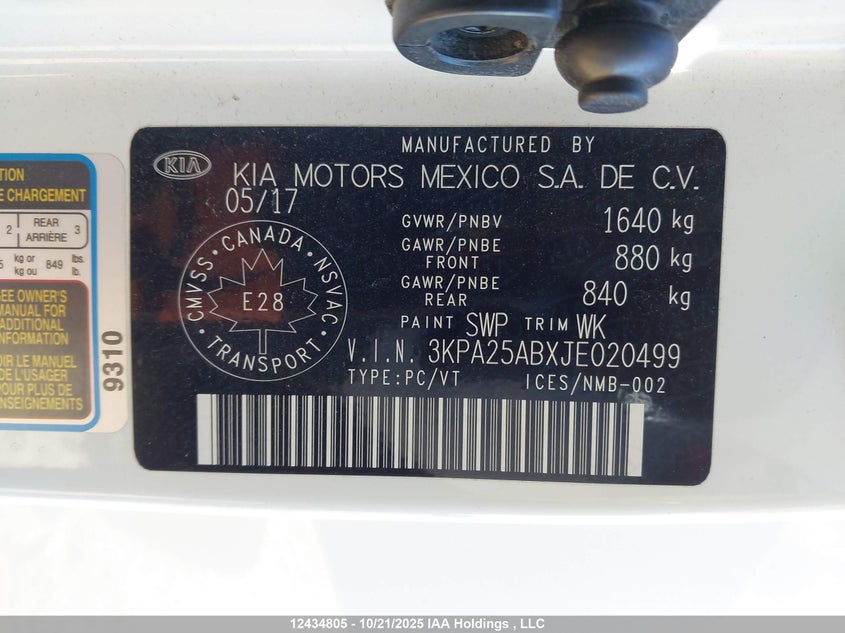 3KPA25ABXJE020499 2018 KIA RIO photo no. 9