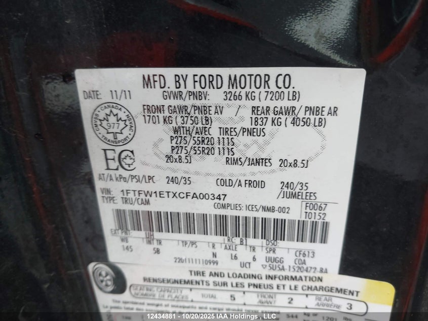 1FTFW1ETXCFA00347 2012 FORD F-150 photo no. 19