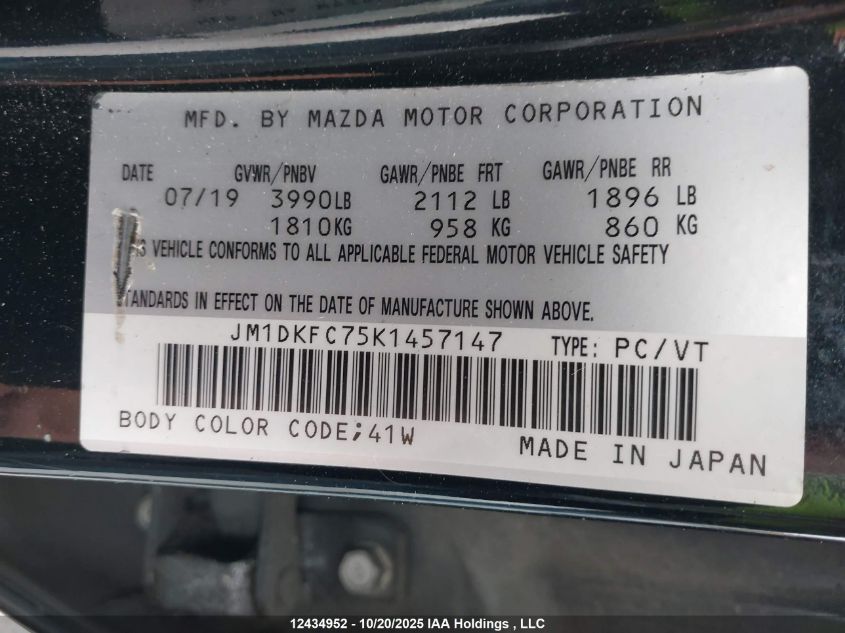 2019 Mazda Cx-3 Touring VIN: JM1DKFC75K1457147 Lot: 12434952