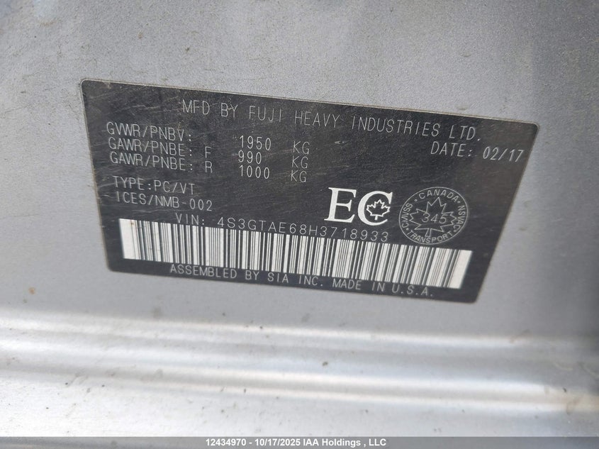 4S3GTAE68H3718933 2017 SUBARU IMPREZA photo no. 18