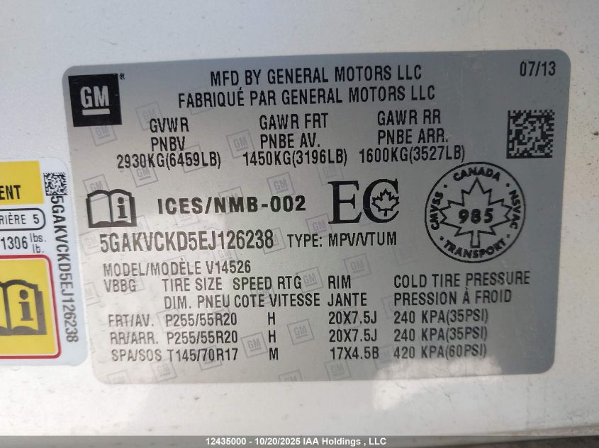 2014 Buick Enclave Premium VIN: 5GAKVCKD5EJ126238 Lot: 12435000