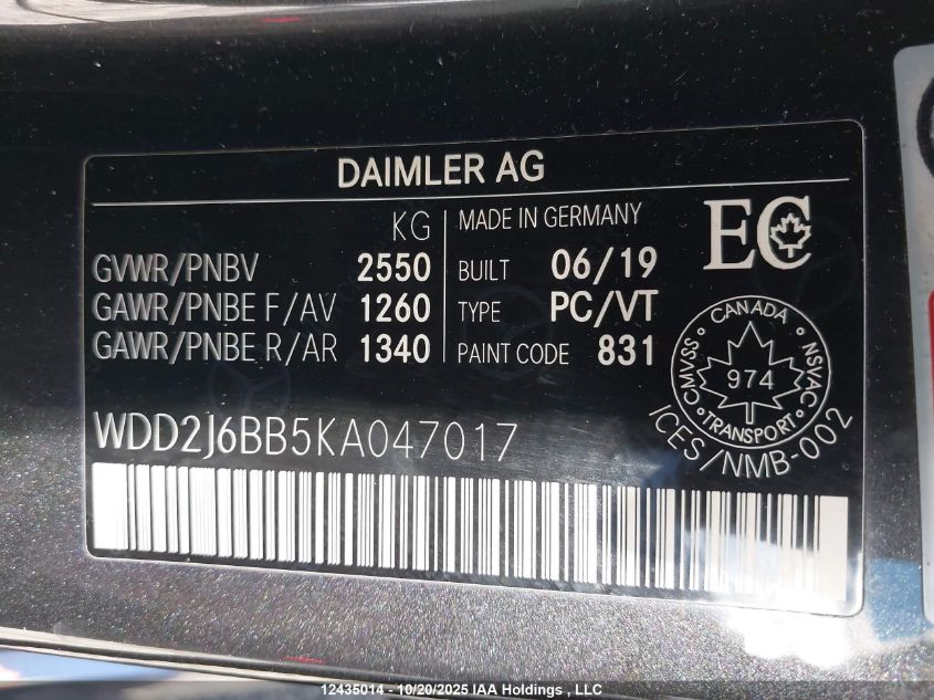 2019 Mercedes-Benz Cls Amg 53 4Matic VIN: WDD2J6BB5KA047017 Lot: 12435014