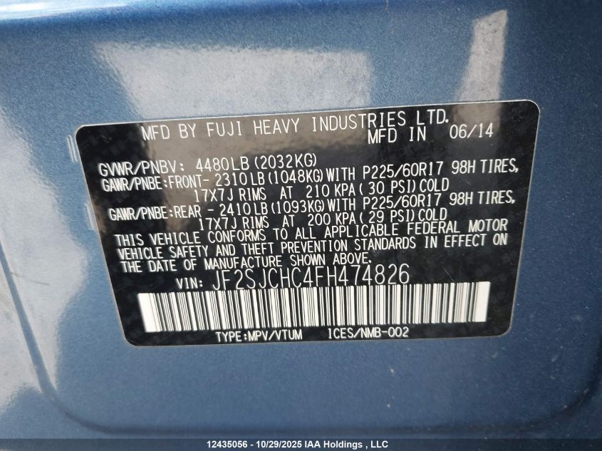 2015 Subaru Forester 2.5I Touring Package VIN: JF2SJCHC4FH474826 Lot: 12435056