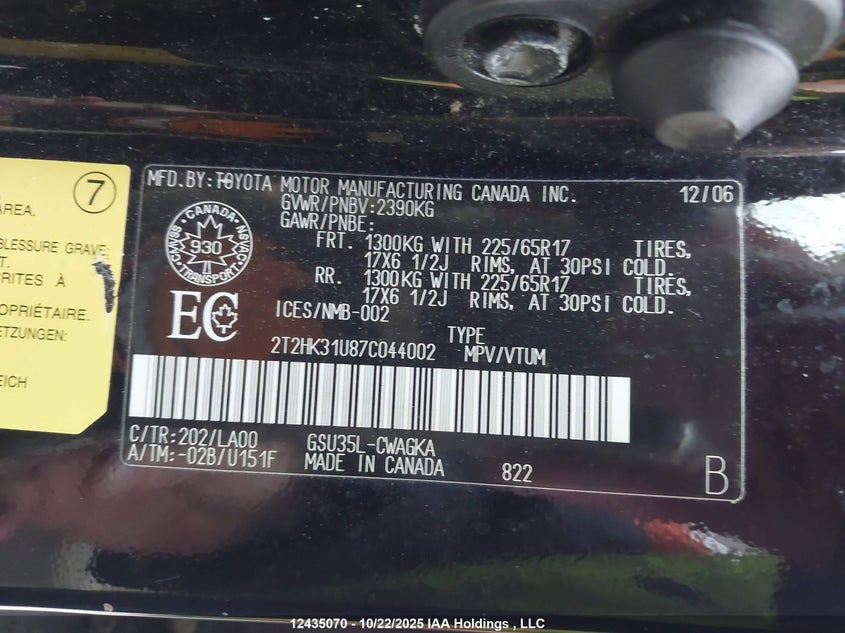 2T2HK31U87C044002 2007 LEXUS RX photo no. 9