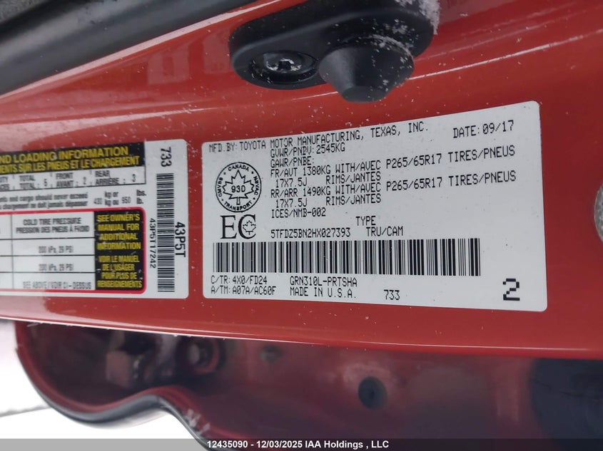 5TFDZ5BN2HX027393 2017 TOYOTA TACOMA photo no. 9