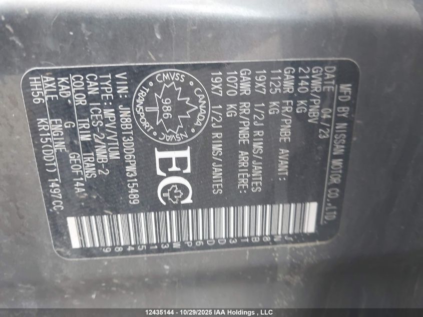 2023 Nissan Rogue Platinum VIN: JN8BT3DD6PW315489 Lot: 12435144