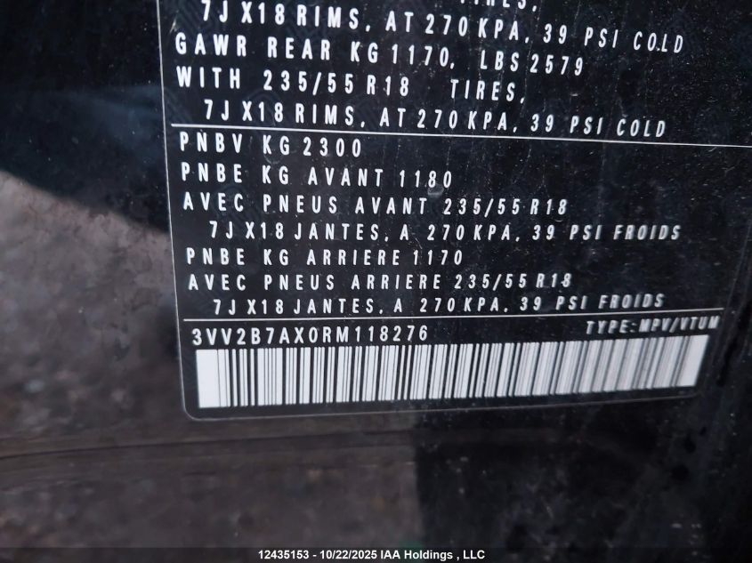 2024 Volkswagen Tiguan Se/Wolfsburg VIN: 3VV2B7AX0RM118276 Lot: 12435153