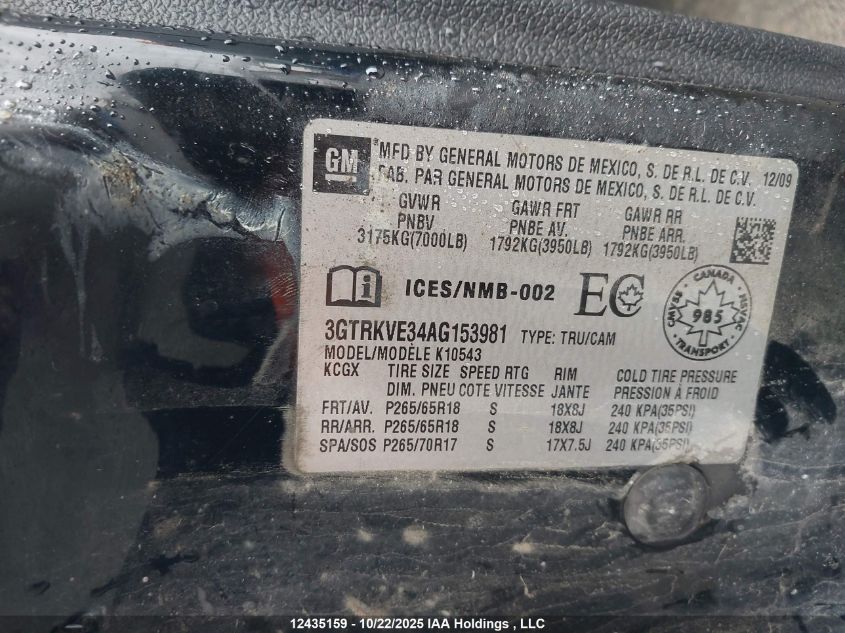 2010 GMC Sierra 1500 Sle VIN: 3GTRKVE34AG153981 Lot: 12435159