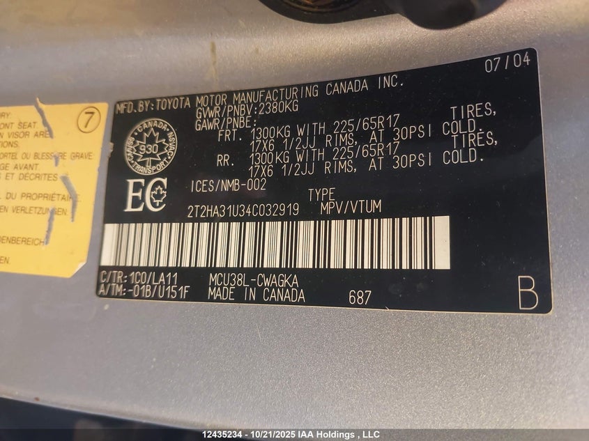 2T2HA31U34C032919 2004 LEXUS RX photo no. 9