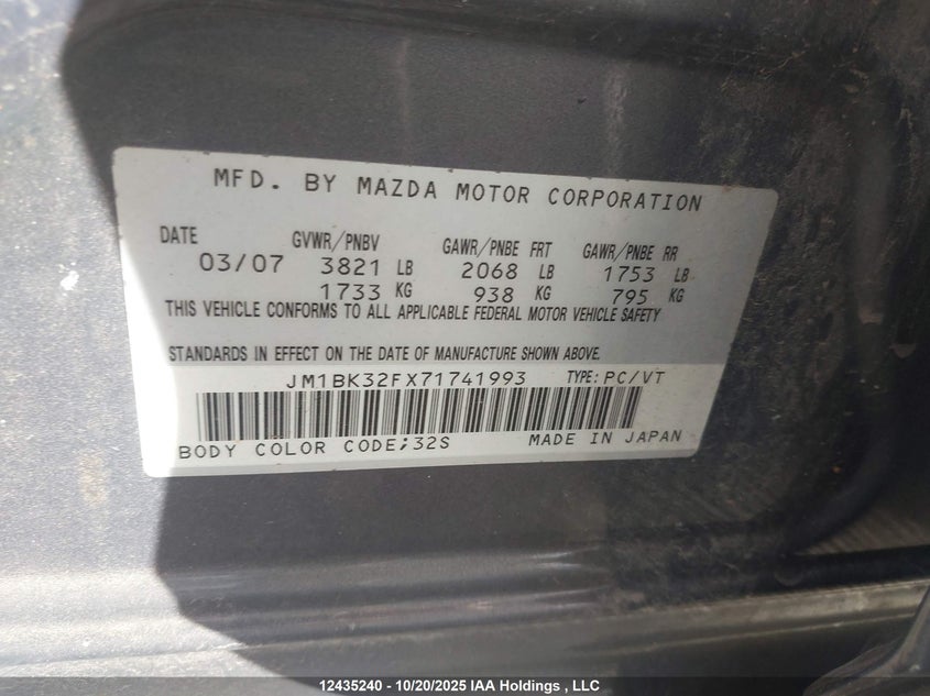 JM1BK32FX71741993 2007 MAZDA 3 photo no. 9