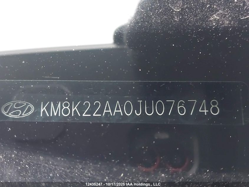 2018 Hyundai Kona Sel VIN: KM8K22AA0JU076748 Lot: 12435247