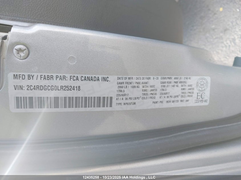 2C4RDGCG0LR252418 2020 DODGE CARAVAN photo no. 19
