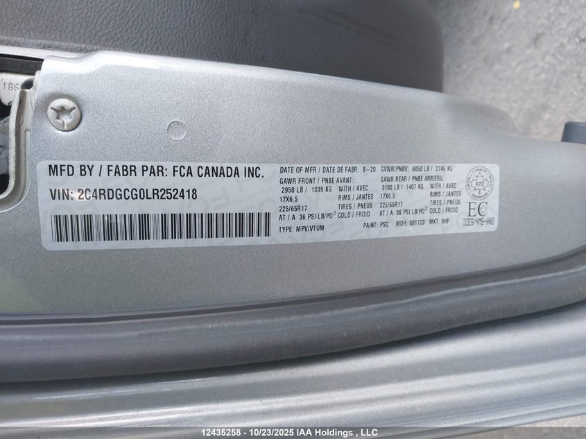 2C4RDGCG0LR252418 2020 DODGE CARAVAN photo no. 9