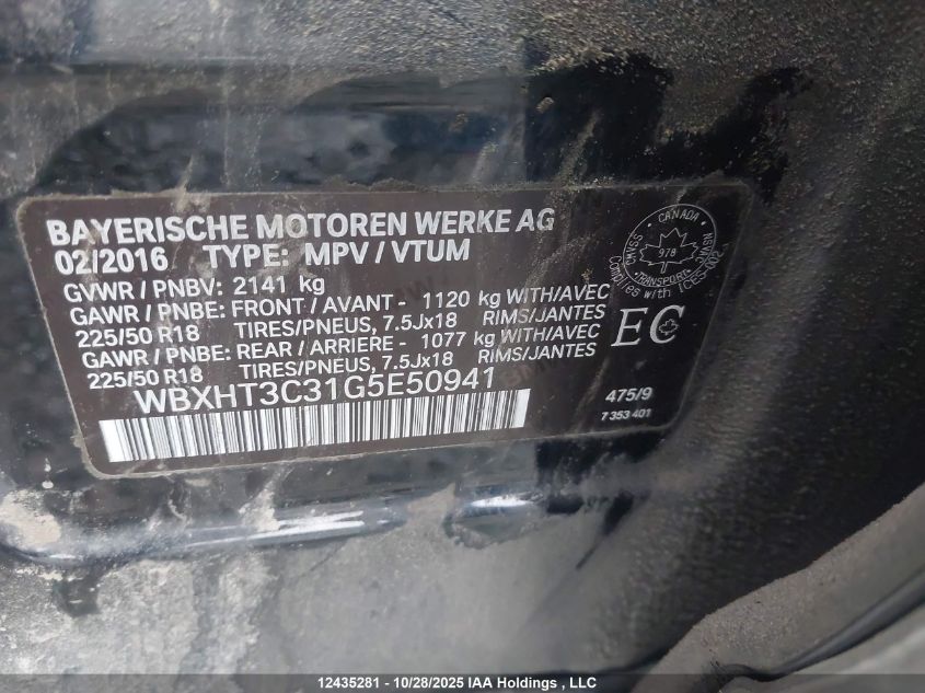 2016 BMW X1 xDrive28I VIN: WBXHT3C31G5E50941 Lot: 12435281