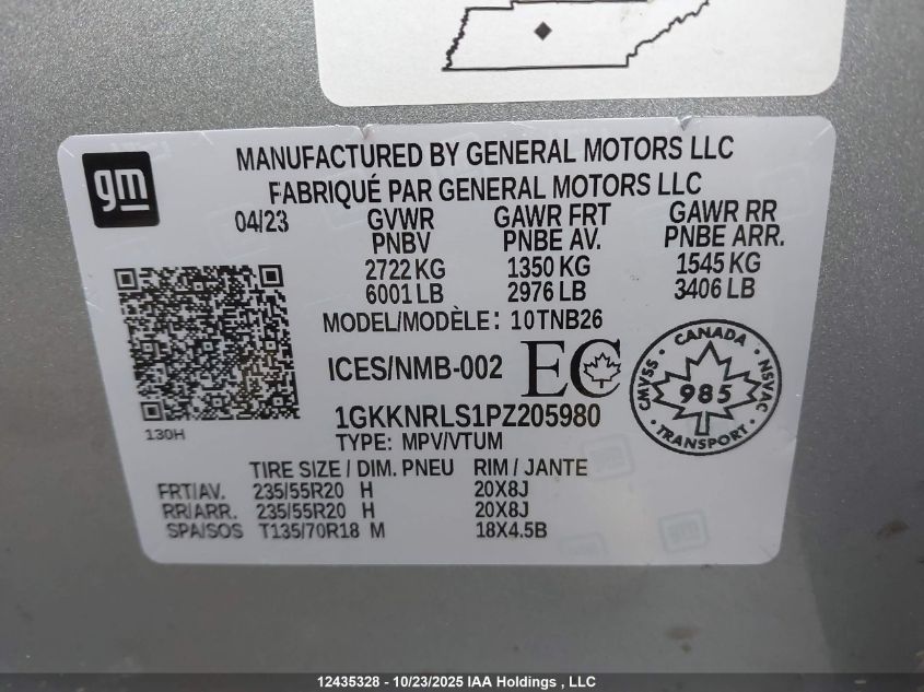 2023 GMC Acadia Sle VIN: 1GKKNRLS1PZ205980 Lot: 12435328