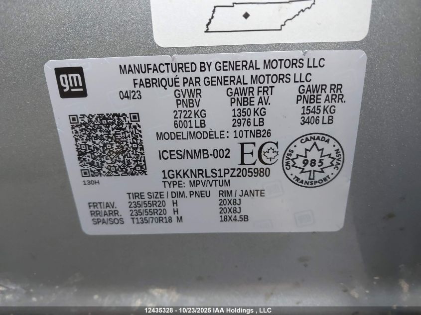 2023 GMC Acadia Sle VIN: 1GKKNRLS1PZ205980 Lot: 12435328