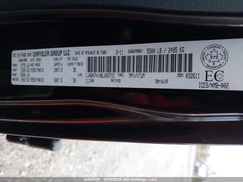 1J4BA7H1XBL602721 2011 JEEP WRANGLER photo no. 9
