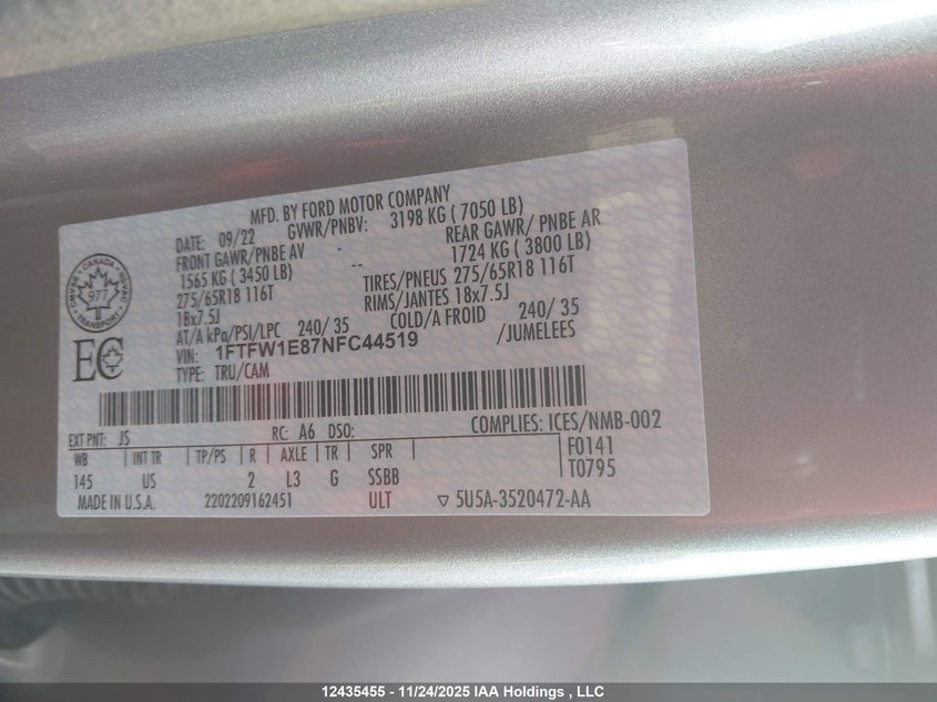 1FTFW1E87NFC44519 2022 FORD F-150 photo no. 16