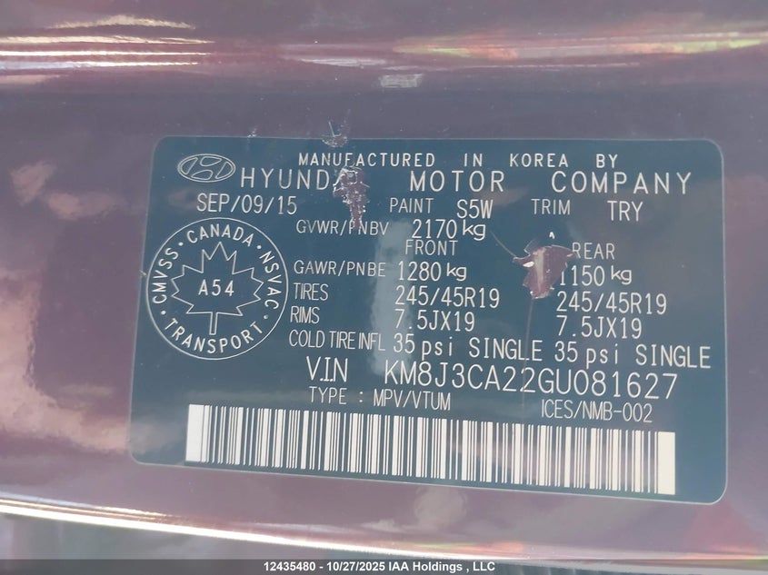 KM8J3CA22GU081627 2016 HYUNDAI TUCSON photo no. 9
