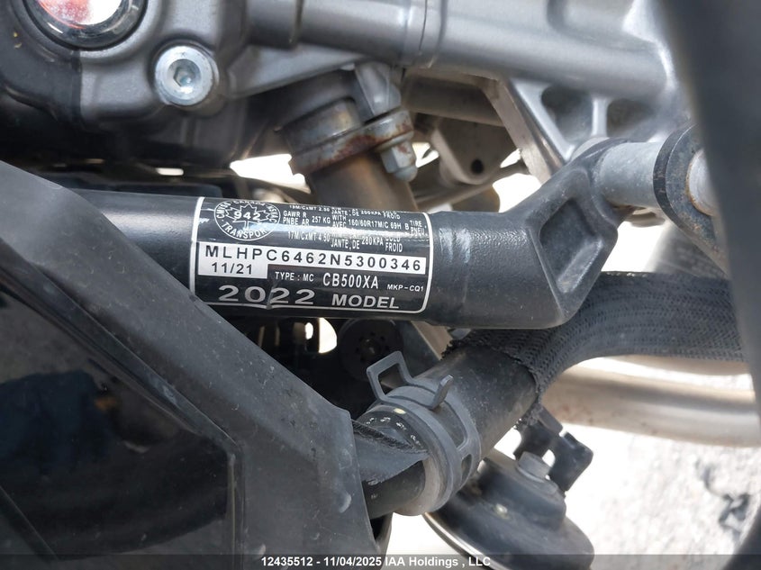2022 Honda Cb500 Xa VIN: MLHPC6462N5300346 Lot: 12435512