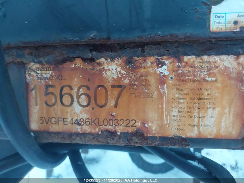 2019 Trailer Domestic VIN: 5VGFE4436KL003222 Lot: 12435523