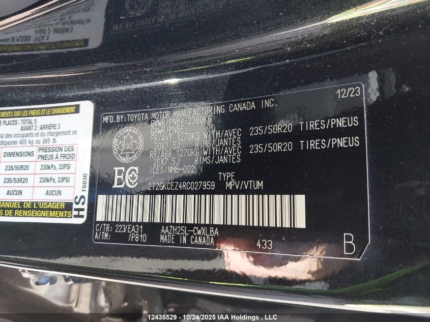 2024 Lexus Nx 350H 350H VIN: 2T2GKCEZ4RC027959 Lot: 12435529