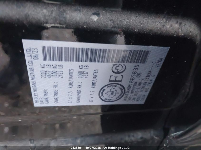 2023 Nissan Rogue S VIN: 5N1AT3AB0PC885835 Lot: 12435591