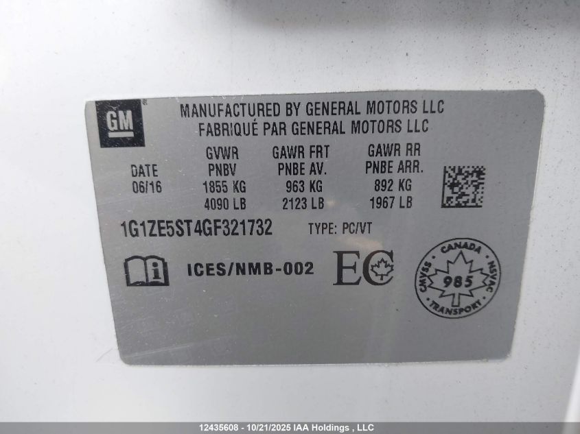2016 Chevrolet Malibu VIN: 1G1ZE5ST4GF321732 Lot: 12435608