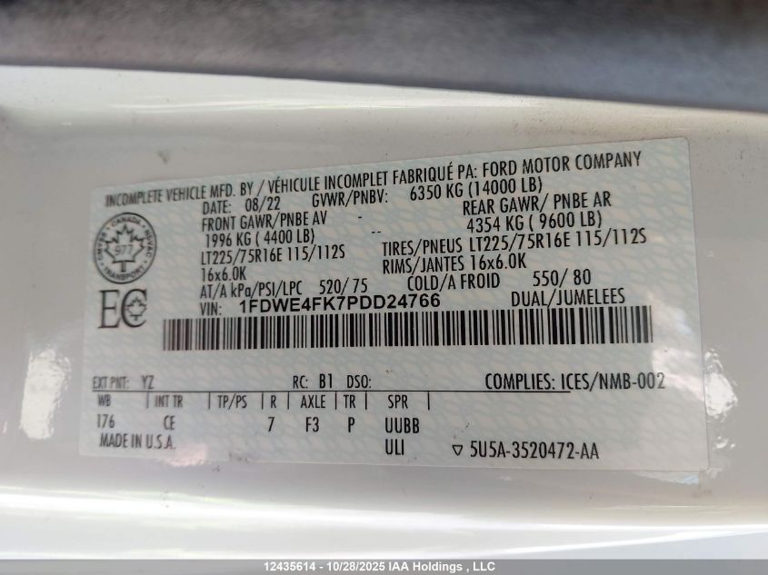 2023 Ford Econoline E450 Super Duty Cutaway Van VIN: 1FDWE4FK7PDD24766 Lot: 12435614