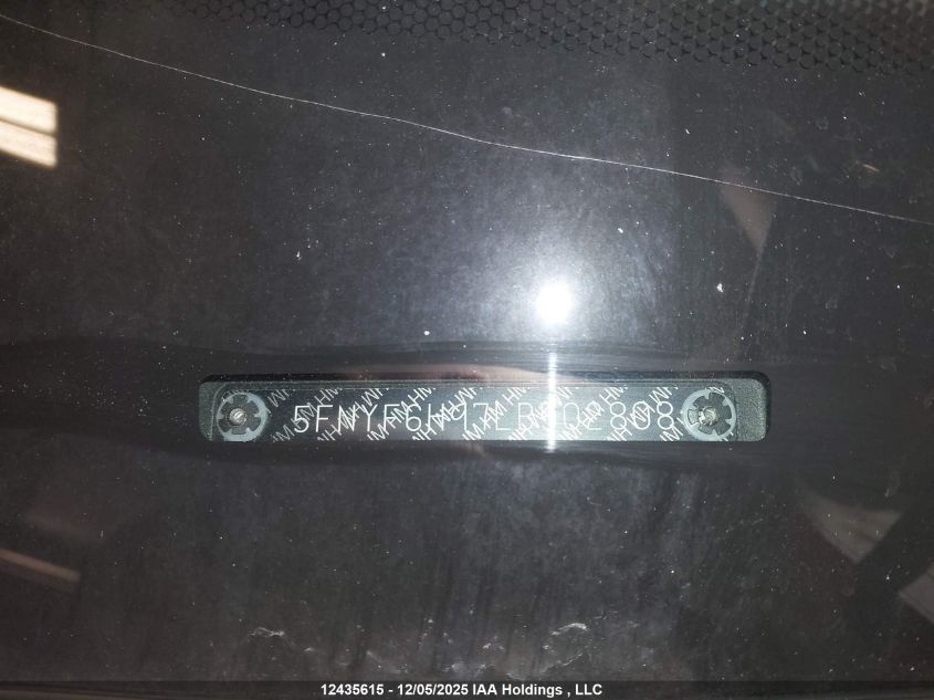 2020 Honda Pilot Touring VIN: 5FNYF6H97LB502808 Lot: 12435615