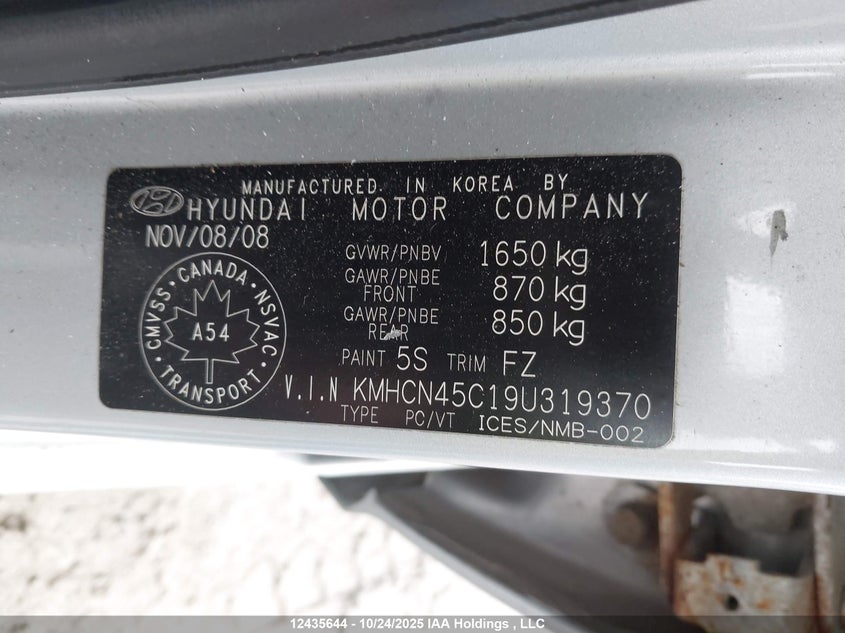 KMHCN45C19U319370 2009 HYUNDAI ACCENT photo no. 9