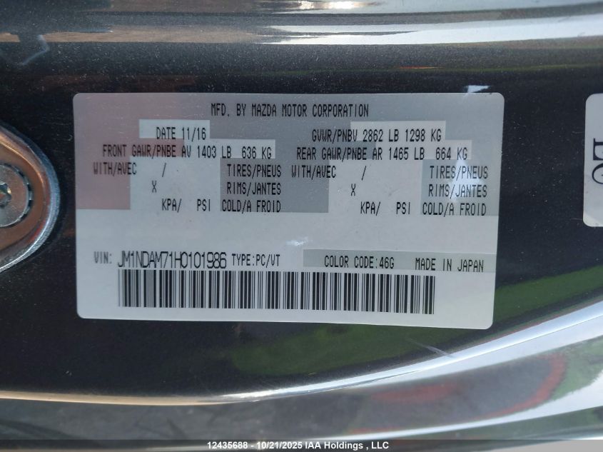 2017 Mazda Mx-5 Rf Gt VIN: JM1NDAM71H0101986 Lot: 12435688