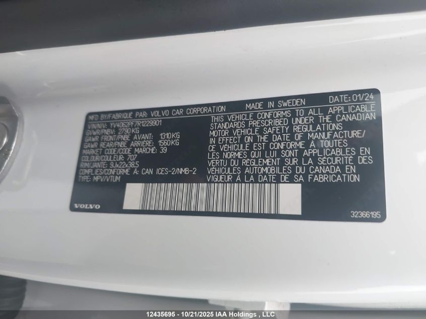 2024 Volvo Xc90 Ultimate VIN: YV4062PF7R1229901 Lot: 12435695